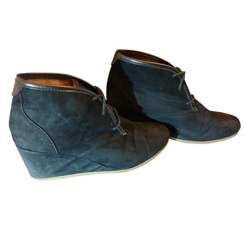 Mad Love Boots Womens 9 Ankle Bootie Black Suede Lace Up‎ 3" Wedge Comfort #1413